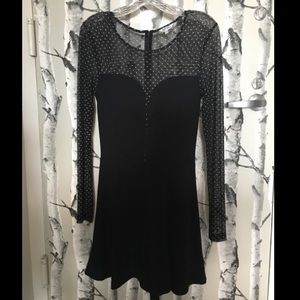 Black Long Sleeve Dress with Mesh Star Print Top